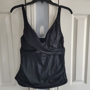 Catalina Women's Black Ruched Side Underwire Plunge Tankini Swim Top L